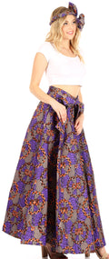Sakkas Ami Women's Maxi Long African Ankara Print Skirt Pockets & Elastic Waist#color_150-Multi