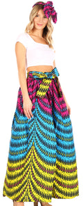 Sakkas Ami Women's Maxi Long African Ankara Print Skirt Pockets & Elastic Waist#color_154-Multi