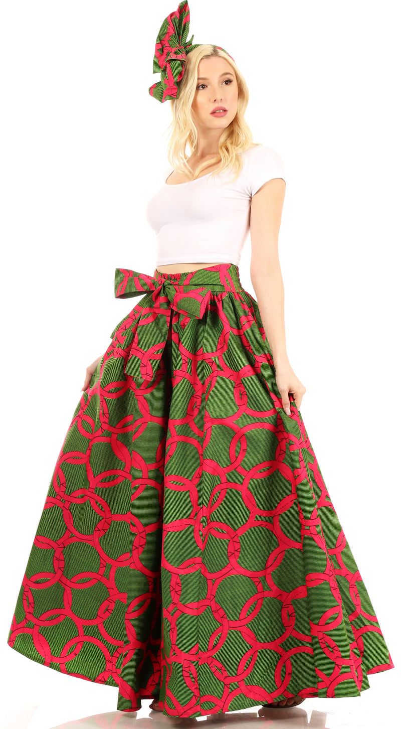 Sakkas Ami Women's Maxi Long African Ankara Print Skirt Pockets & Elastic Waist