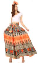 Sakkas Ami Women's Maxi Long African Ankara Print Skirt Pockets & Elastic Waist