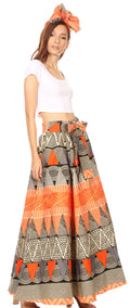 Sakkas Ami Women's Maxi Long African Ankara Print Skirt Pockets & Elastic Waist#color_158-Multi
