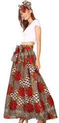 Sakkas Ami Women's Maxi Long African Ankara Print Skirt Pockets & Elastic Waist#color_161-Multi