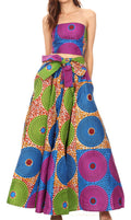 Sakkas Ami Women's Maxi Long African Ankara Print Skirt Pockets & Elastic Waist#color_162-Multi