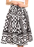 Sakkas Ama Women's Vintage Circle African Ankara Print Midi Skirt with Pockets#color_112-BlackWhiteMulti