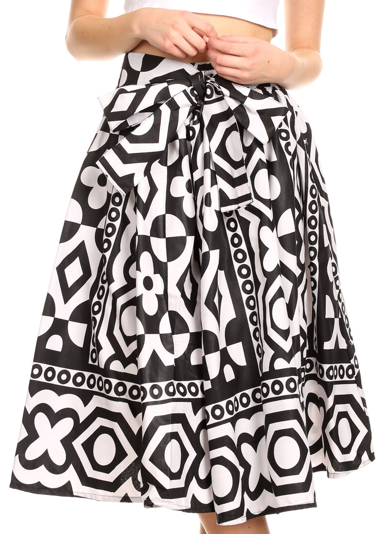 Sakkas Ama Women's Vintage Circle African Ankara Print Midi Skirt with Pockets