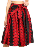 Sakkas Ama Women's Vintage Circle African Ankara Print Midi Skirt with Pockets#color_114-RedBlack