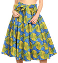 Sakkas Ama Women's Vintage Circle African Ankara Print Midi Skirt with Pockets#color_115-BlueYellowMulti