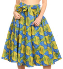 Sakkas Ama Women's Vintage Circle African Ankara Print Midi Skirt with Pockets