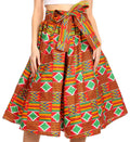 Sakkas Ama Women's Vintage Circle African Ankara Print Midi Skirt with Pockets#color_116-RedAztec