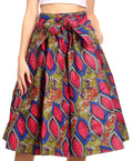 Sakkas Ama Women's Vintage Circle African Ankara Print Midi Skirt with Pockets#color_121-RoyalCranberryMulti