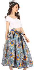 Sakkas Ama Women's Vintage Circle African Ankara Print Midi Skirt with Pockets#color_133-GreyBlue