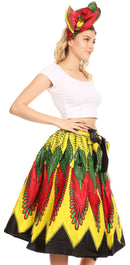 Sakkas Ama Women's Vintage Circle African Ankara Print Midi Skirt with Pockets