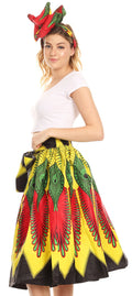 Sakkas Ama Women's Vintage Circle African Ankara Print Midi Skirt with Pockets#color_147-Multi