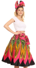 Sakkas Ama Women's Vintage Circle African Ankara Print Midi Skirt with Pockets#color_148-PinkMulti
