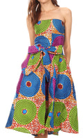 Sakkas Ama Women's Vintage Circle African Ankara Print Midi Skirt with Pockets#color_162-Multi