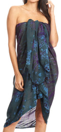 Sakkas Lygia Women's Summer Floral Print Sarong Swimsuit Cover up Beach Wrap Skirt#color_191SAR-Teal