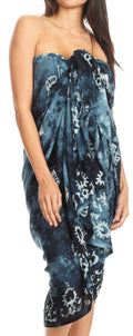 Sakkas Lygia Women's Summer Floral Print Sarong Swimsuit Cover up Beach Wrap Skirt#color_192SAR-OceanBlue