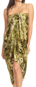 Sakkas Lygia Women's Summer Floral Print Sarong Swimsuit Cover up Beach Wrap Skirt#color_192SAR-Olive