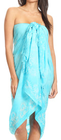Sakkas Lygia Women's Summer Floral Print Sarong Swimsuit Cover up Beach Wrap Skirt#color_192SAR-Turquoise