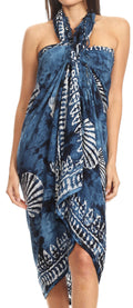 Sakkas Lygia Women's Summer Floral Print Sarong Swimsuit Cover up Beach Wrap Skirt#color_193SAR-Navy