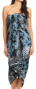 Sakkas Lygia Women's Summer Floral Print Sarong Swimsuit Cover up Beach Wrap Skirt#color_193SAR-OceanBlue