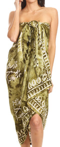 Sakkas Lygia Women's Summer Floral Print Sarong Swimsuit Cover up Beach Wrap Skirt#color_Olive