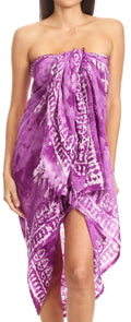 Sakkas Lygia Women's Summer Floral Print Sarong Swimsuit Cover up Beach Wrap Skirt#color_Purple