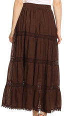Sakkas Solid Embroidered Gypsy Bohemian Mid Length Cotton Skirt