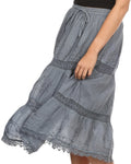 Sakkas Solid Embroidered Gypsy Bohemian Mid Length Cotton Skirt#color_Grey