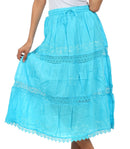 Sakkas Solid Embroidered Gypsy Bohemian Mid Length Cotton Skirt