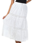 Sakkas Solid Embroidered Gypsy Bohemian Mid Length Cotton Skirt#color_White