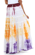 Sakkas Raw Edge Tie Dye Gypsy Boho Peasant Long Cotton Skirt#color_Burgundy