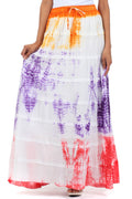Sakkas Raw Edge Tie Dye Gypsy Boho Peasant Long Cotton Skirt#color_Orange