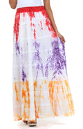 Sakkas Raw Edge Tie Dye Gypsy Boho Peasant Long Cotton Skirt#color_Red