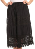 Sakkas Celeste Boho Lace Skirt with Elastic Waistband#color_Black