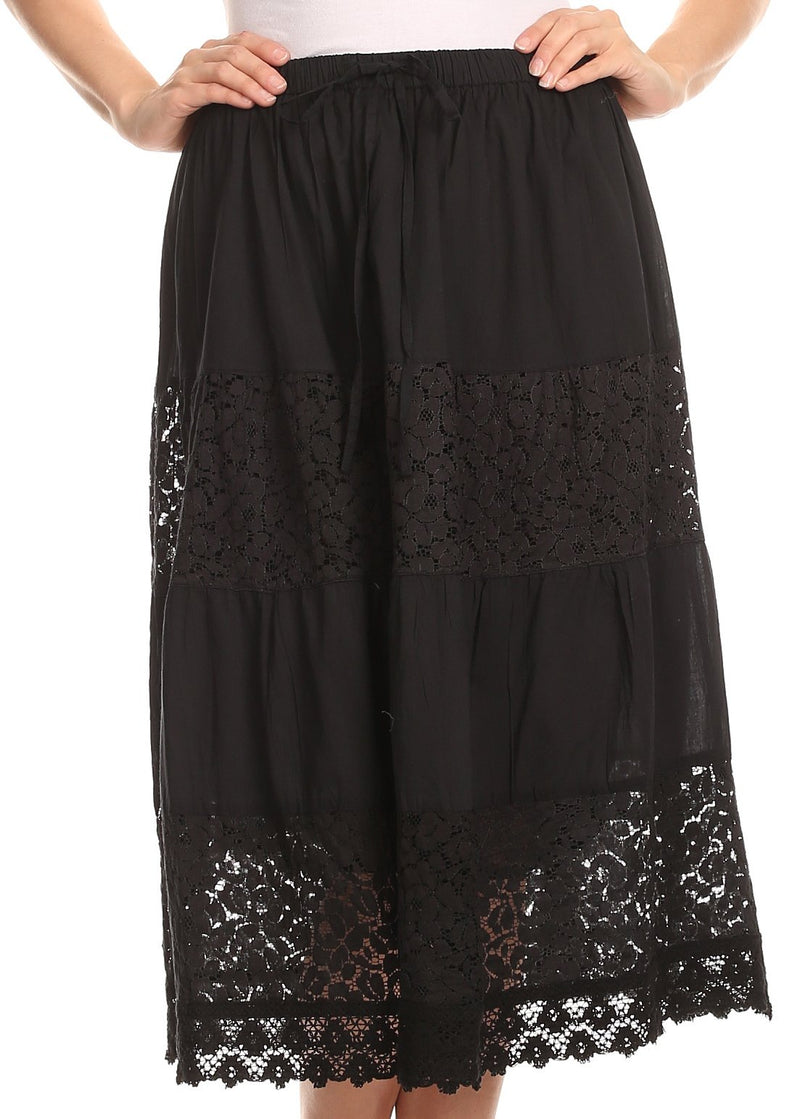 Sakkas Celeste Boho Lace Skirt with Elastic Waistband