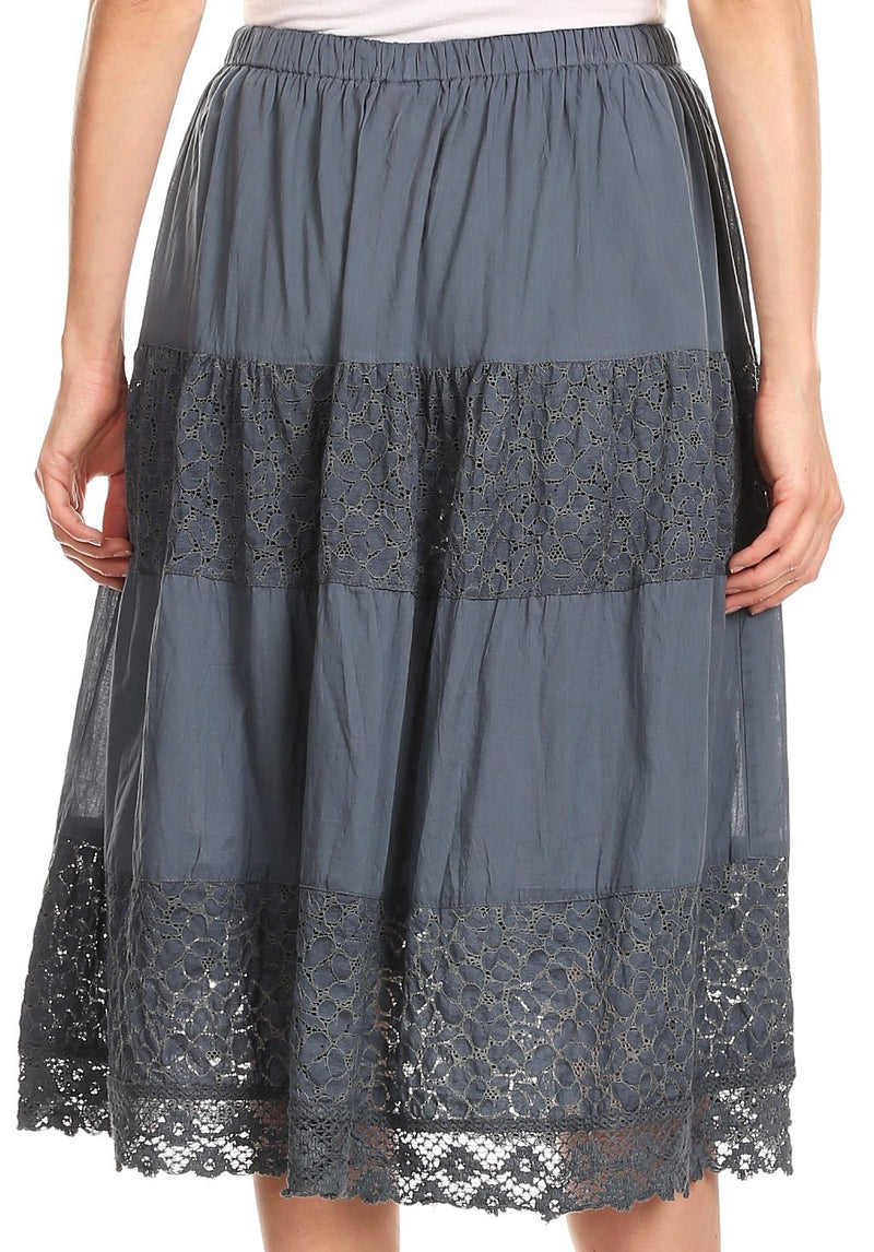 Sakkas Celeste Boho Lace Skirt with Elastic Waistband