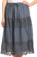 Sakkas Celeste Boho Lace Skirt with Elastic Waistband#color_Grey