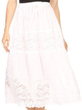 Sakkas Celeste Boho Lace Skirt with Elastic Waistband#color_White