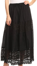 Sakkas Franchesca Boho Lace Skirt with Elastic Waistband#color_Black