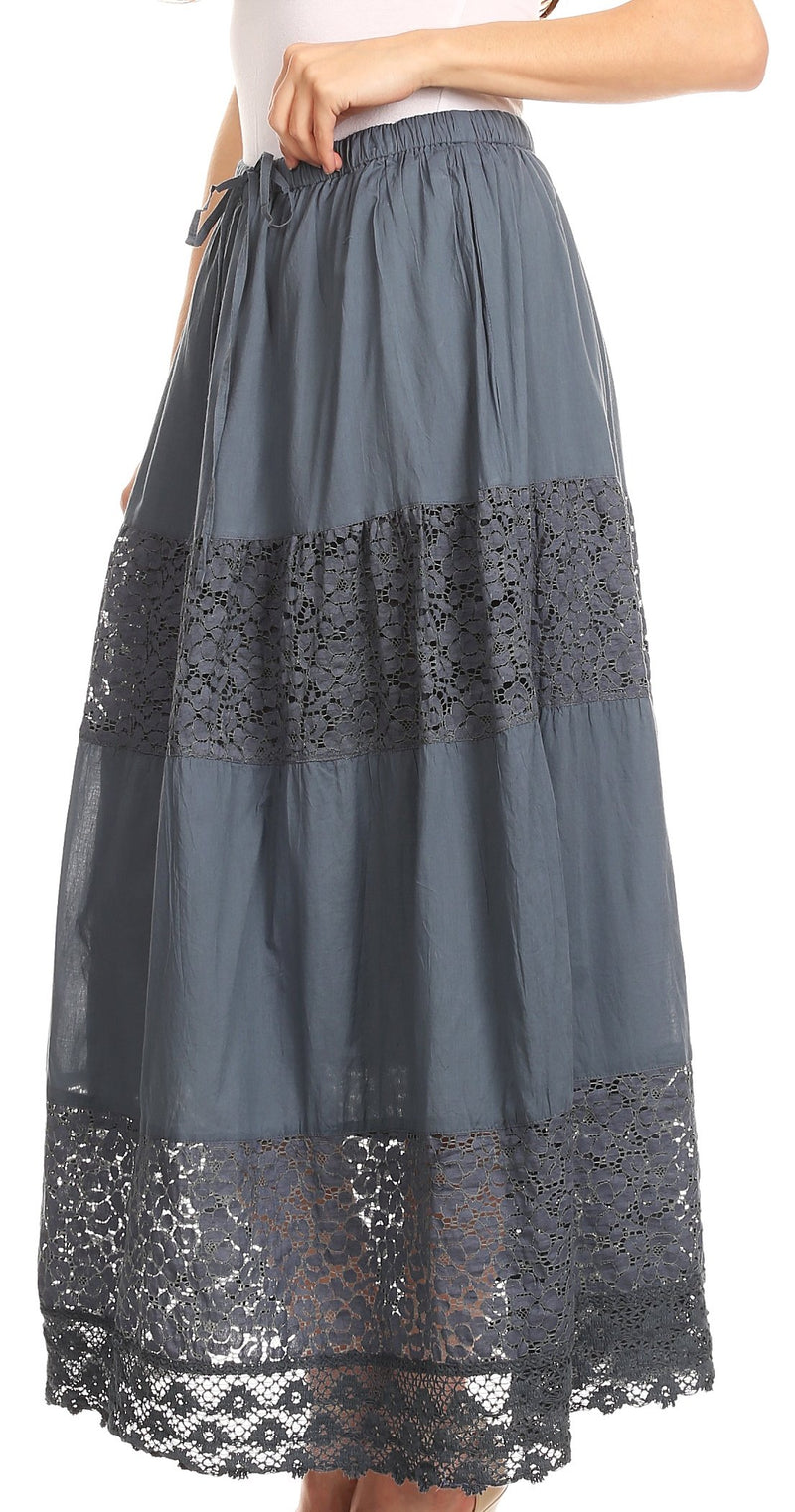 Sakkas Franchesca Boho Lace Skirt with Elastic Waistband