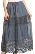 Sakkas Franchesca Boho Lace Skirt with Elastic Waistband#color_Grey