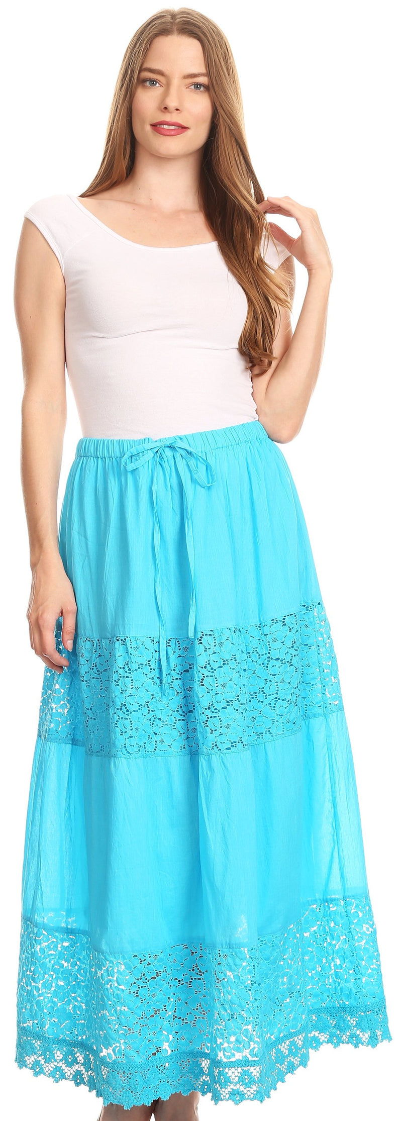Sakkas Franchesca Boho Lace Skirt with Elastic Waistband