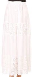 Sakkas Franchesca Boho Lace Skirt with Elastic Waistband#color_White