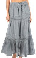 Sakkas Takara Maxi Broomstick Cascading  Peasant Skirt with Elastic Waist#color_Grey