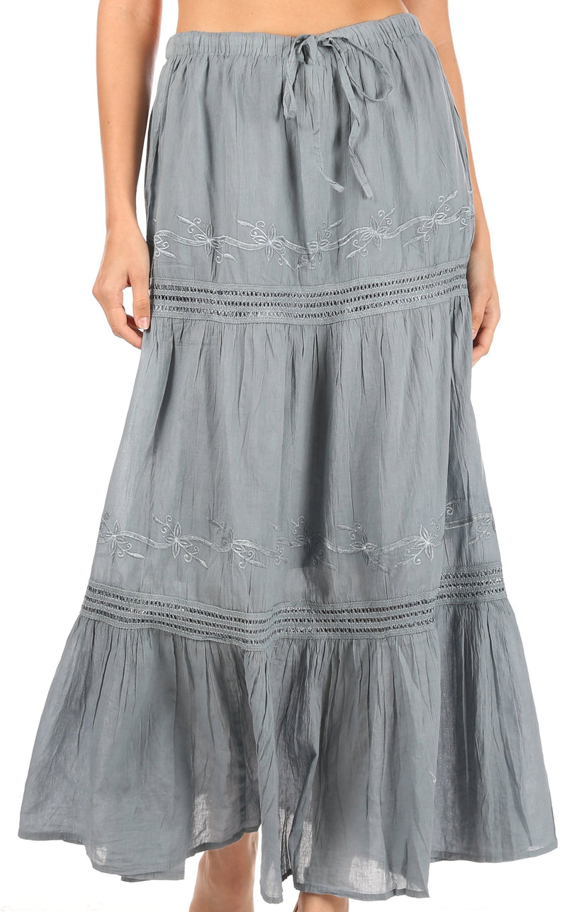 Sakkas Takara Maxi Broomstick Cascading  Peasant Skirt with Elastic Waist