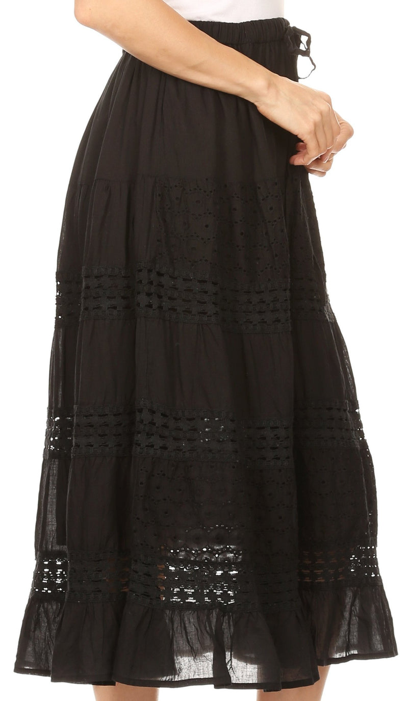 Sakkas Geneva Cotton Eyelet Skirt with Elastic Waistband