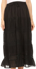 Sakkas Geneva Cotton Eyelet Skirt with Elastic Waistband#color_Black