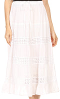 Sakkas Geneva Cotton Eyelet Skirt with Elastic Waistband#color_White
