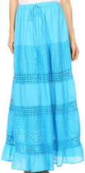 Sakkas Genesis Lightweight Cotton Eyelet Skirt with Elastic Waistband#color_Turquoise